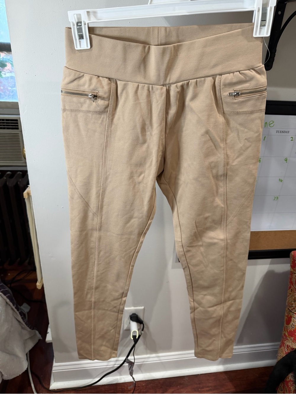 Love Tree Tan Ponte Leggings with Zip Detail
